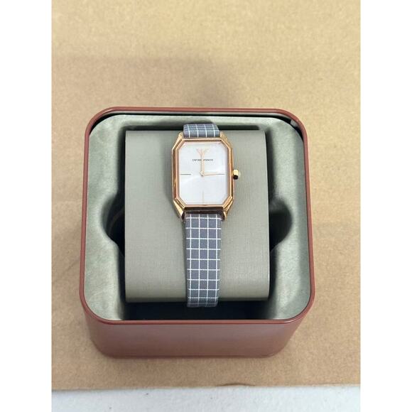 Emporio Armani AR11382 Two-Hand Grey Grid-Pattern Printed Fabric Watch - Picture 1 of 5